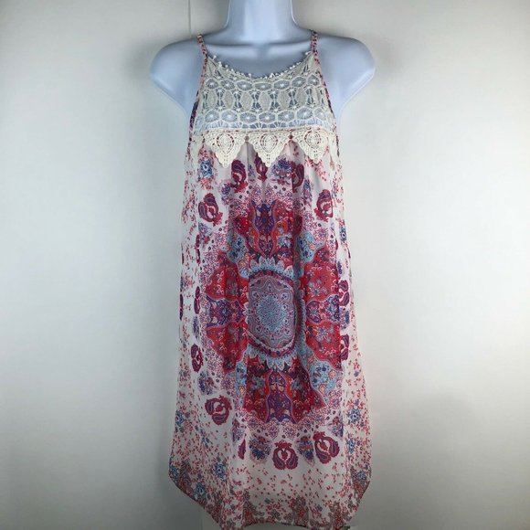 entro Dresses & Skirts - Entro Sleeveless Crochet Mandala Print Shift Dress